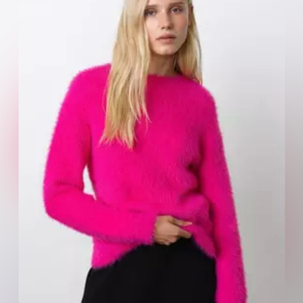 Joe Fresh Feather Hot Pink Crewneck Sweater